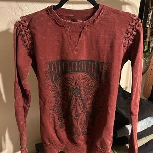 Affliction Maroon Graphic Sweatshirt with Lace-Up Sleeves